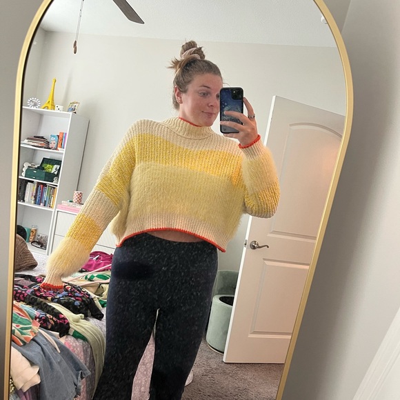 Free People Yellow and Cream Turtleneck Sweater - Picture 12 of 13